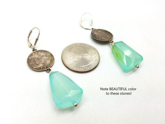 Antique Three Pence Coin and Chalcedony Drop Dang… - image 9
