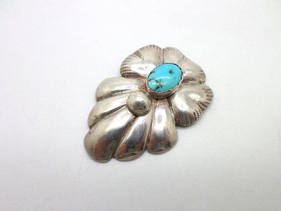 Vintage Handmade Silver and Turquoise Bow Pin Southwest Style