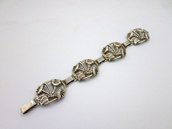 Vintage DANECRAFT Bracelet - Sterling Silver - Floral Lily Link - Gift Wrapped - Free US Shipping