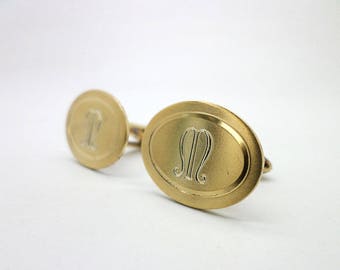 Cuff Links Cufflinks Gold Vermeil Sterling Silver 925 Vintage M Monogram Dapper Man Gift Fathers Day