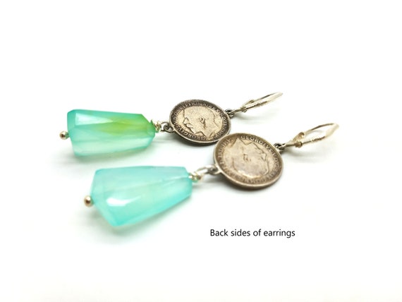 Antique Three Pence Coin and Chalcedony Drop Dang… - image 6