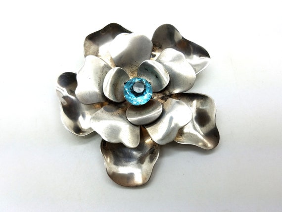 SALE Beautiful Sterling Silver 925 Vintage Pin - Brooch - Large Flower Floral - Free US Shipping - Gift Wrap
