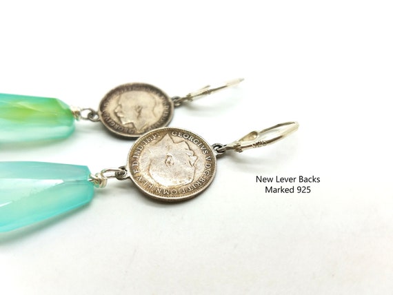 Antique Three Pence Coin and Chalcedony Drop Dang… - image 7