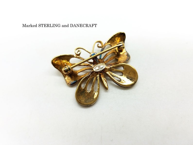 Super Sweet Vintage Sterling Vermeil Butterfly Pin Brooch by Danecraft
