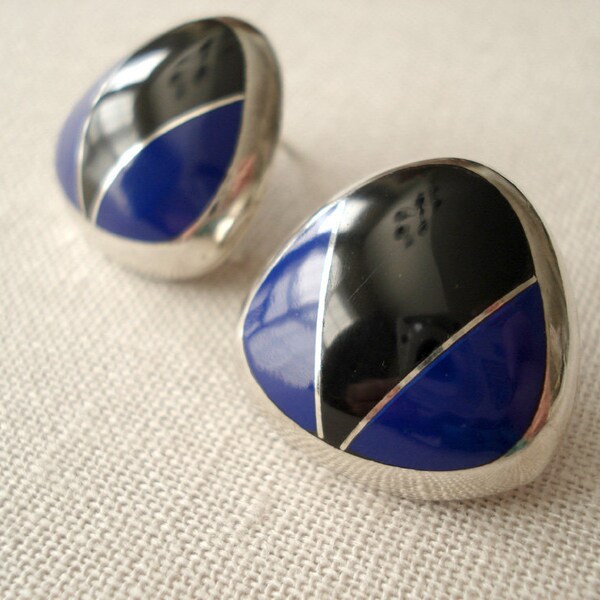SALE  Black and Blue Vintage Silver Earrings