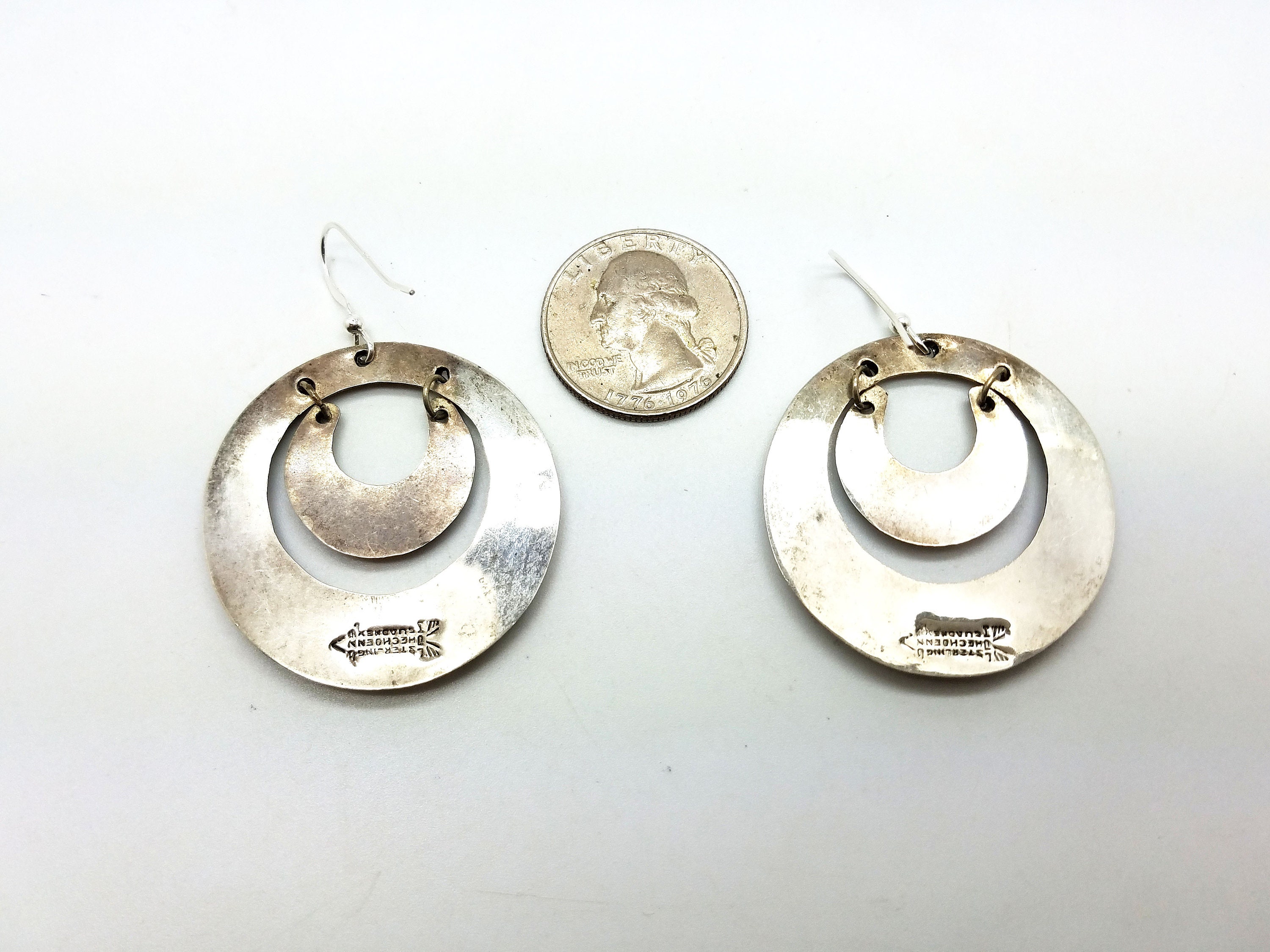 SALE Fab Big Mexican Sterling Silver 925 Hoop Earrings Pierced Design