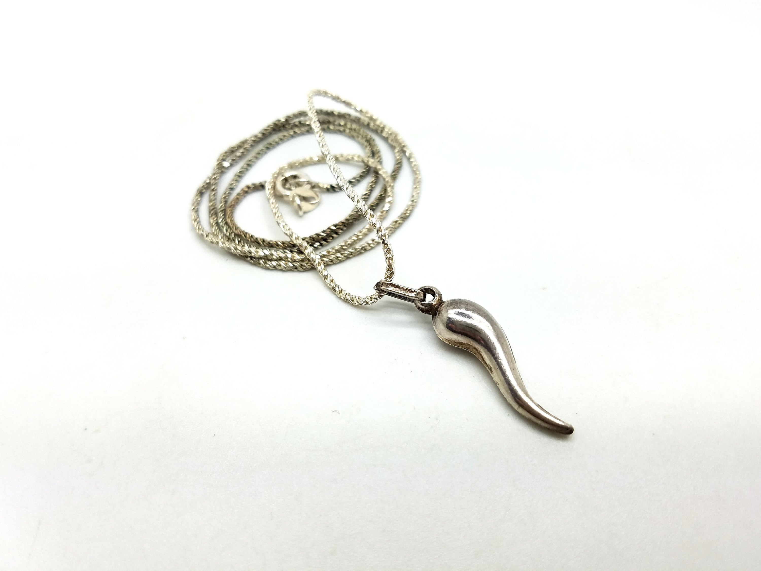 Layering Necklace Vintage Italian Horn, Cornicello, Good Luck, Sterling