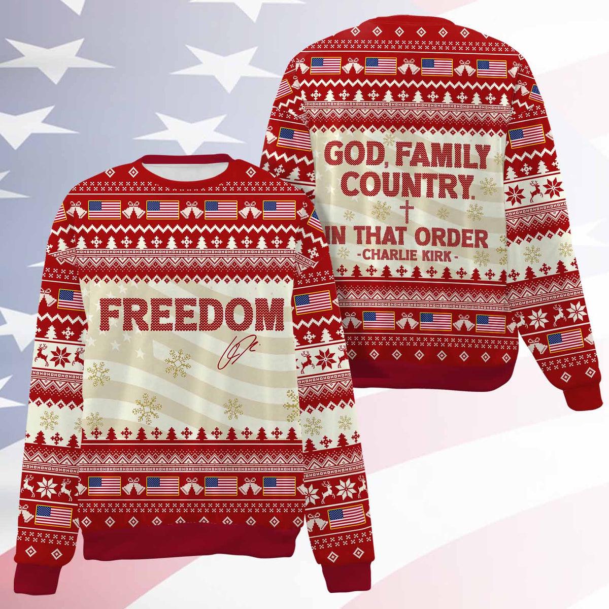 Discover God Family Country Charlie Kirk Ugly Sweater, Charlie Kirk Christmas All-Over-Printed Sweatshirt