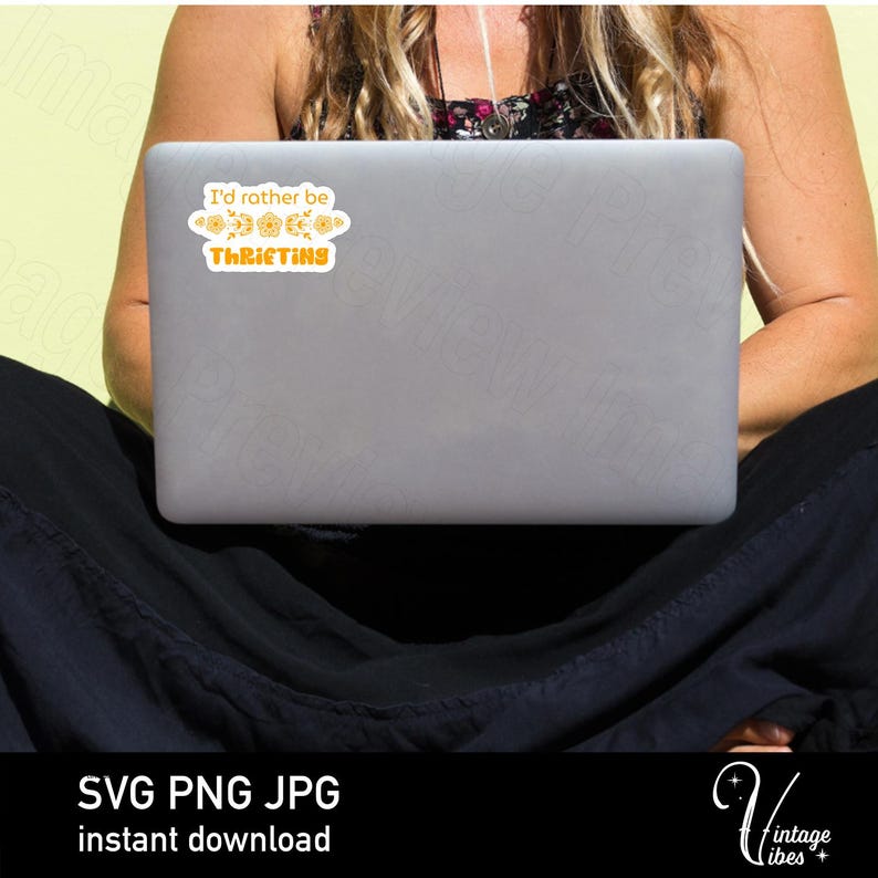 Retro Printable File/ Stickeri'd Rather Be Thrifting Quote With Golden ...