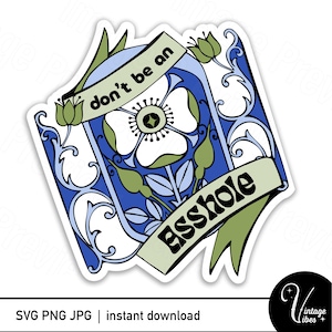 Impression et découpe bleues et vertes inspirées des années 70, « Don't be a Asshole » rétro, fichier à découper, autocollant imprimable. Téléchargement numérique (PNG, SVG, JPG)
