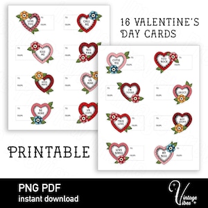 Vintage Style Tattoo Hearts / Candy  Heart - Printable Valentine’s day cards. Digital Download (PDF, PNG)