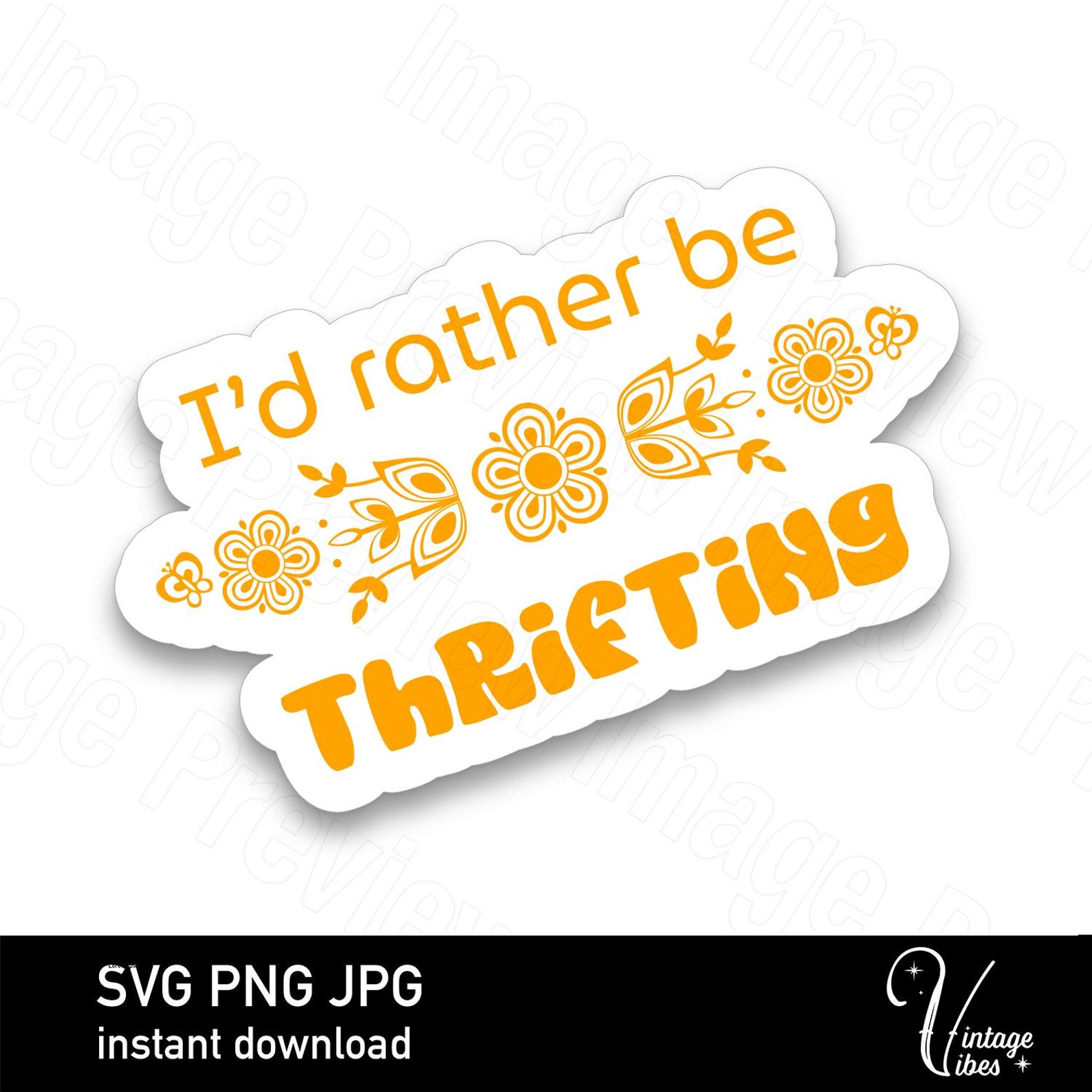 Retro Printable File/ Sticker-”i'd Rather Be Thrifting” Quote With ...