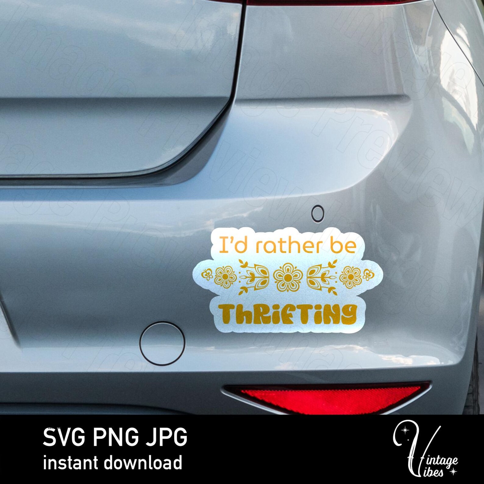 Retro Printable File/ Stickeri'd Rather Be Thrifting Quote With Golden ...