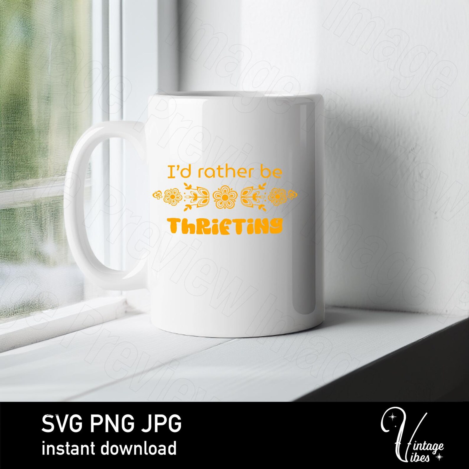 Retro Printable File/ Stickeri'd Rather Be Thrifting Quote With Golden ...