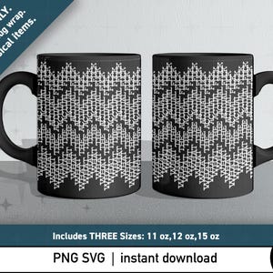May include: Two black coffee mugs with a white zigzag pattern. The mugs have black handles and the text "WHAT THE ACTUAL" repeated across the design. The image includes the text "DIGITAL ONLY. Printable mug wrap. No physical items."