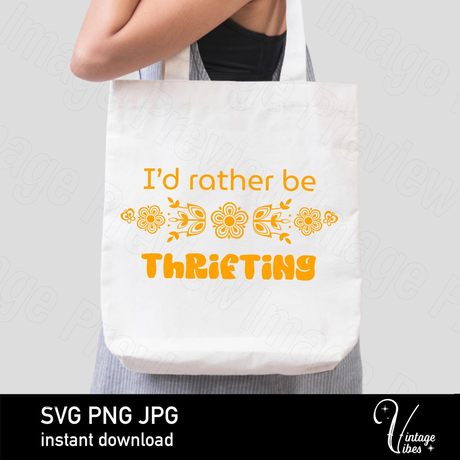 Retro Printable File/ Stickeri'd Rather Be Thrifting Quote With Golden ...