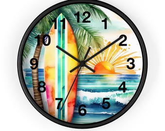 Tropical Surf Wall Clock  Beach Decor  Surfing Wall Art  Gifts for Surfers
