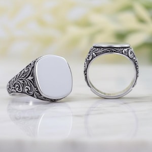 Verfijnd ontwerp zegelring, gepersonaliseerde handgegraveerde brief, sterlingzilver voor hem of haar