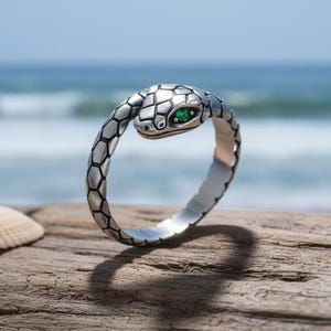 Snake Ring, Mystical Serpent with Color Stone Eyes, 925 Sterling Silver, Transformation Symbol Gift