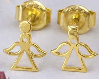 Orecchini a bottone a forma di angelo – 7 mm, oro 10k, 14k, 18k, argento