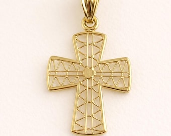 Geometric Filigree Cross Pendant Gold over Sterling Silver,Solid 10K/14K/18K Gold