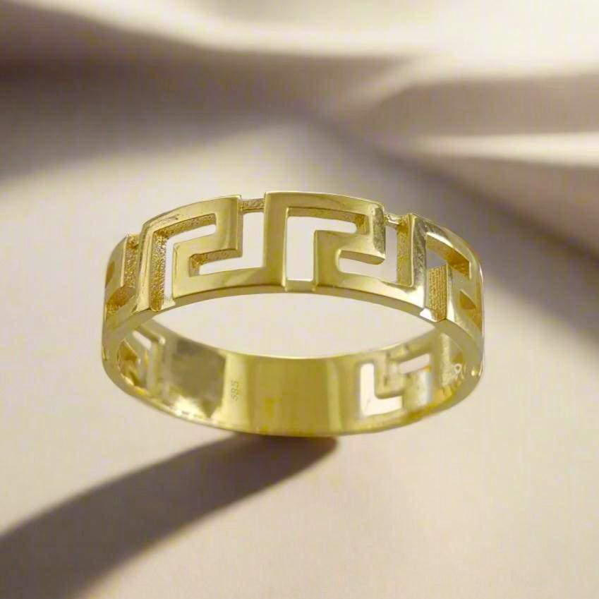 10K Gelbgold Original Diamant 6mm 3D Griechisch Schlüssel Kreis