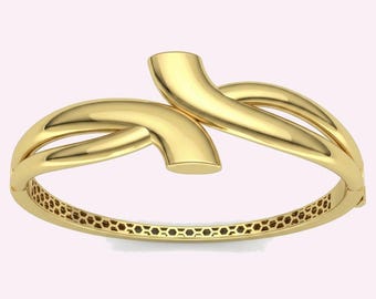 Pulseira rígida com design entrelaçado em ouro 10k, 14k e 18k