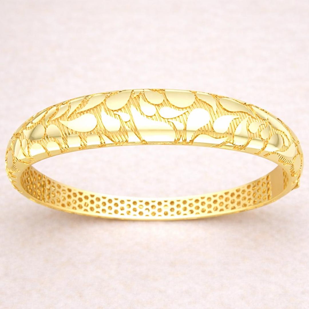 Teardrop Lace Gold Bangle - 10k, 14k, 18k Gold - Etsy