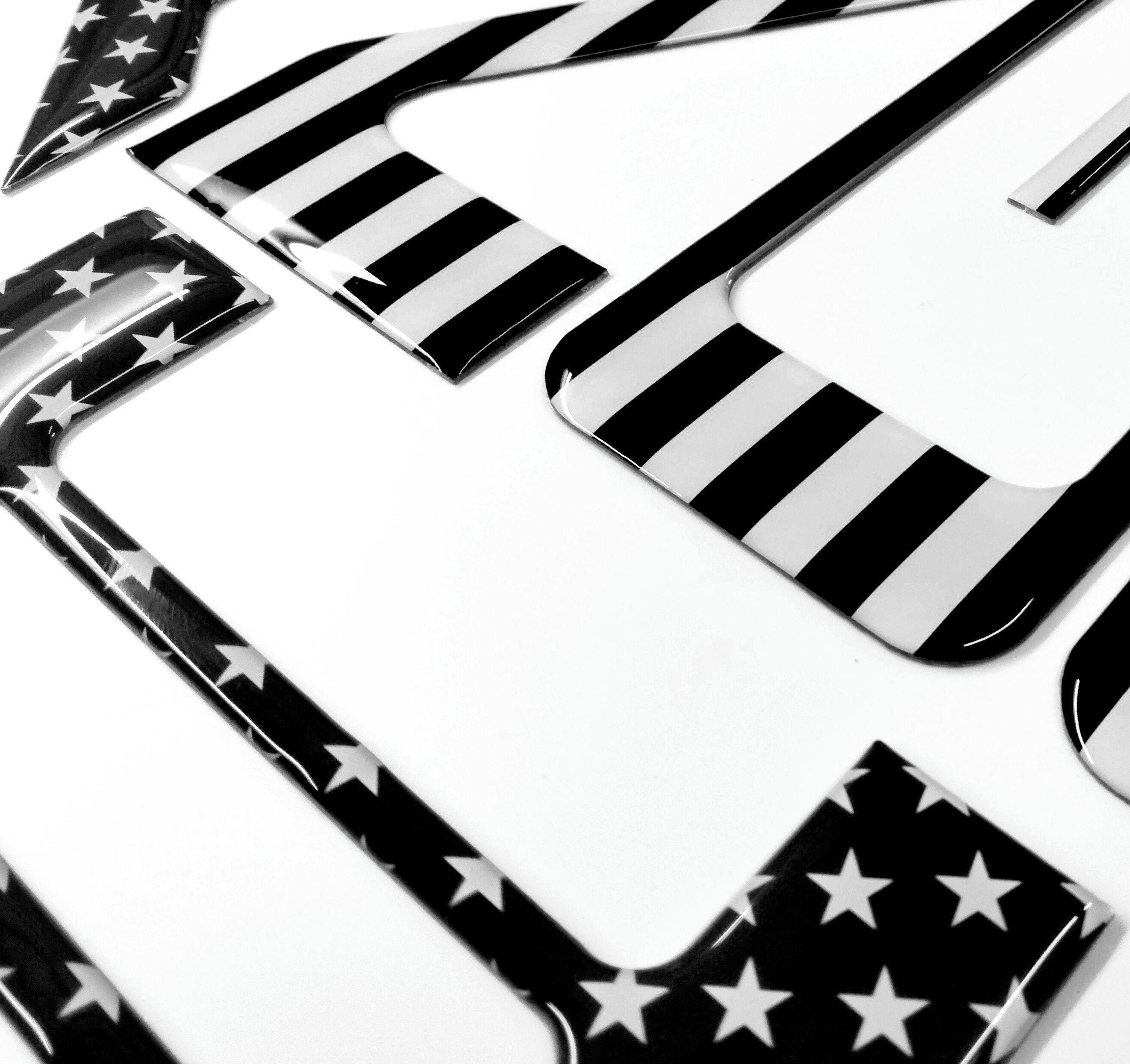 thumbnail image 2 of AFX 3D Domed Tailgate Letters For Chevy Colorado (2021-2022) – American Flag Blackout Design – Glossy/Matte Finish – Emblem Decals 2 of 6