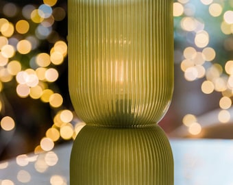 Fine Olive Green Ribbed Battery Powered Table Lamp