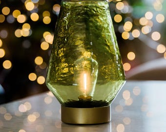Battery Operated Green Glass Table Lamp