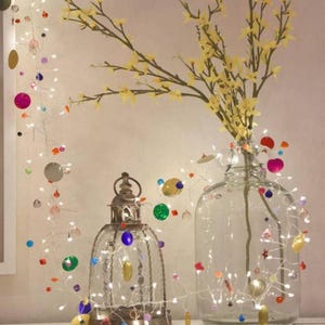 Boho Fairy Lights | Colourful Beaded String Lights with Stars & Holographic Disks | Mains and Battery Operated
