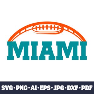 Fichier de coupe Cricut SVG de l'équipe de football de Miami. Clipart PNG de la ville. Impression par sublimation de la silhouette. Image de fan de sport, DXF. Vinyle. Ai, Eps, Cnc.