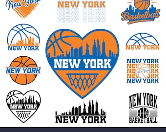 Pacchetto della squadra di basket di New York. 11 design per tifosi. File SVG per Cricut. Fai da te. Vettore per silhouette. Sublimazione PNG per magliette. Download immediato.