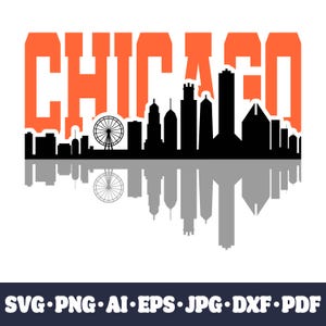 Horizon de la ville de Chicago SVG - fichier de coupe Cricut, silhouette de paysage urbain PNG, bricolage en vinyle, fichier numérique CNC et téléchargement immédiat par sublimation.