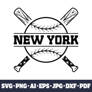 Fichier de coupe Cricut SVG de l'équipe de baseball de New York. Clipart PNG de la ville. Impression par sublimation de la silhouette. Image de fan de sport, DXF. Vinyle. AI, Eps, Jpg.