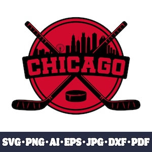 Arquivo de corte SVG Cricut do time de hóquei de Chicago. Clipart PNG da cidade. Impressão de sublimação de silhueta. Imagem de fã de esportes, DXF. Vinil. Ai, Eps, Cnc.