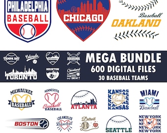 Baseball SVG bundle. Mega pack of 600 digital files for Cricut, Silhouette. 30 teams PNG clipart. Sublimation cut files, instant download.