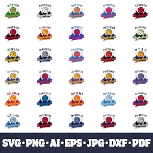 Basketball teams bundle SVG Cricut cut file. City PNG Clipart. Silhouette sublimation print. Sports fan image Los Angeles Golden State Miami