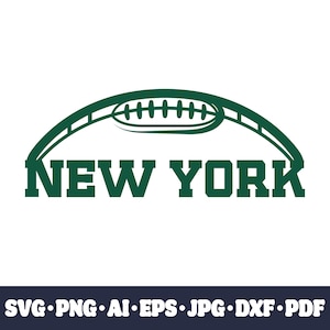 Fichier de coupe Cricut SVG de l'équipe de football de New York. Clipart PNG de la ville. Impression par sublimation de la silhouette. Image de fan de sport, DXF. Vinyle. Ai, Eps, Cnc.