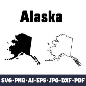 Alaska Map SVG | Solid and Outline State Silhouette | Cricut Cut File | Vector Clipart | PNG Dxf Pdf Eps Digital Download