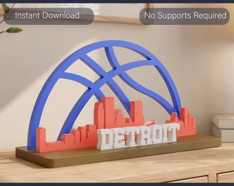 Detroit basketball skyline STL file for 3D Printing. Team Fan Decor