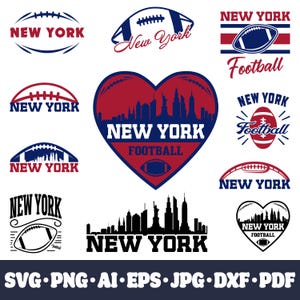 New York football team bundle. 11 fan designs. SVG Cricut cut files. DIY. Vector for silhouette. PNG t shirt sublimation. Instant download.