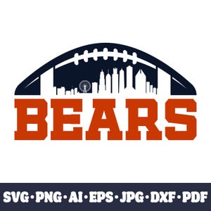 May include: A navy blue football shape with a white skyline silhouette and the word "BEARS" in orange block letters. The image also includes file type abbreviations.
