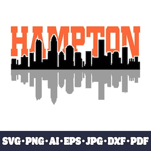 Hampton City Skyline SVG – fichier de coupe Cricut, silhouette de paysage urbain PNG, artisanat en vinyle à faire soi-même, CNC et fichier numérique à téléchargement immédiat par sublimation.