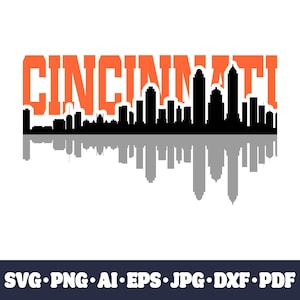 Ligne d'horizon de la ville de Cincinnati SVG - fichier de coupe Cricut, silhouette de paysage urbain PNG, bricolage en vinyle, fichier numérique à téléchargement immédiat CNC et sublimation.