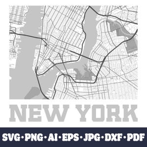New York City Map SVG Cricut file di taglio. Strada DXF Laser cut CNC. Usa road map silhouette sublimazione. Png clipart, arte murale Download immediato