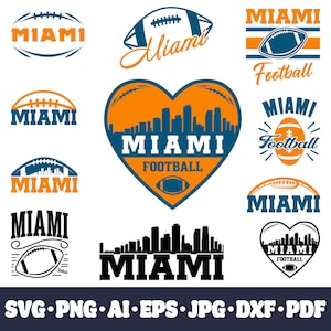 Miami football team bundle. 11 fan designs. SVG Cricut cut files. DIY. Vector for silhouette. PNG t shirt sublimation. Instant download.
