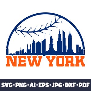 Arquivo de corte SVG Cricut do time de beisebol de Nova York. Clipart PNG da cidade. Impressão de sublimação de silhueta. Imagem de fã de esportes, DXF. Vinil. Horizonte.