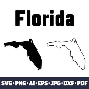 Florida kaart SVG | Effen en omlijnd silhouet | Cricut gesneden bestand | Vectorillustraties | PNG Dxf Pdf EPS Digitale download
